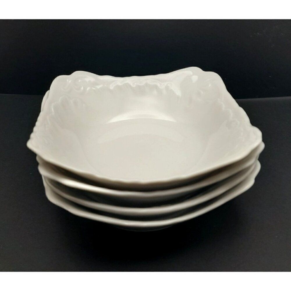 VTG C Mielow Poland Embossed Bowls White Porcelain Small Fruit Dipping Set of 4